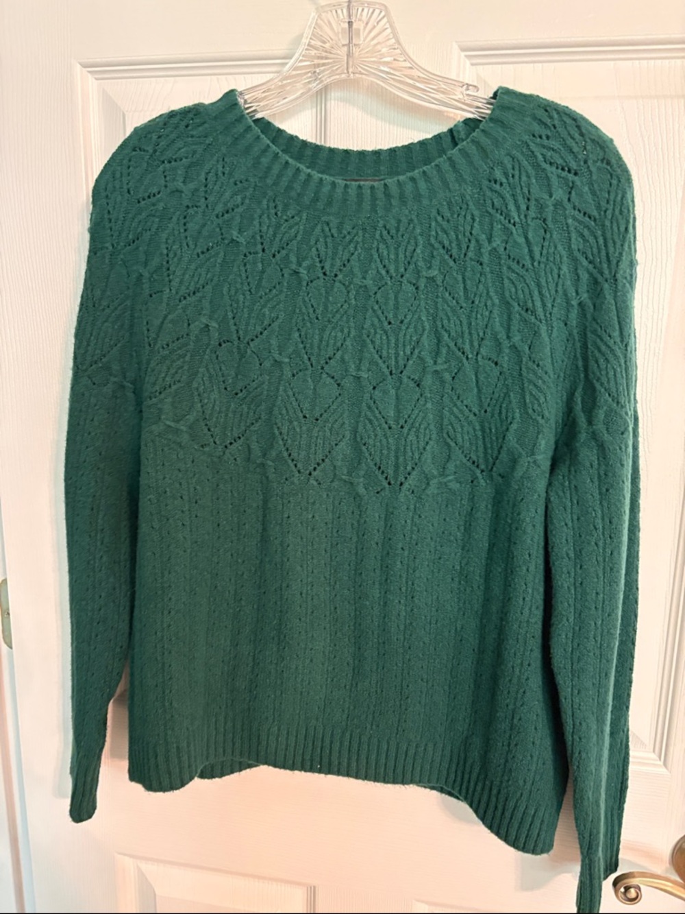 Talbots Emerald Green Cable Yoke Crewneck Sweater